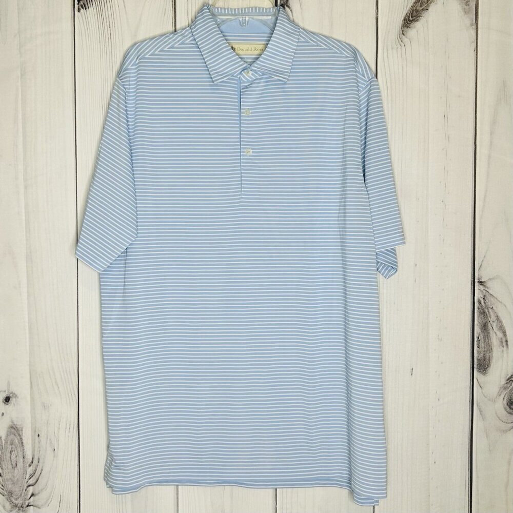 Donald Ross Polo Shirt Mens Sz L Golf Polo Short Sleeve Blue White Striped